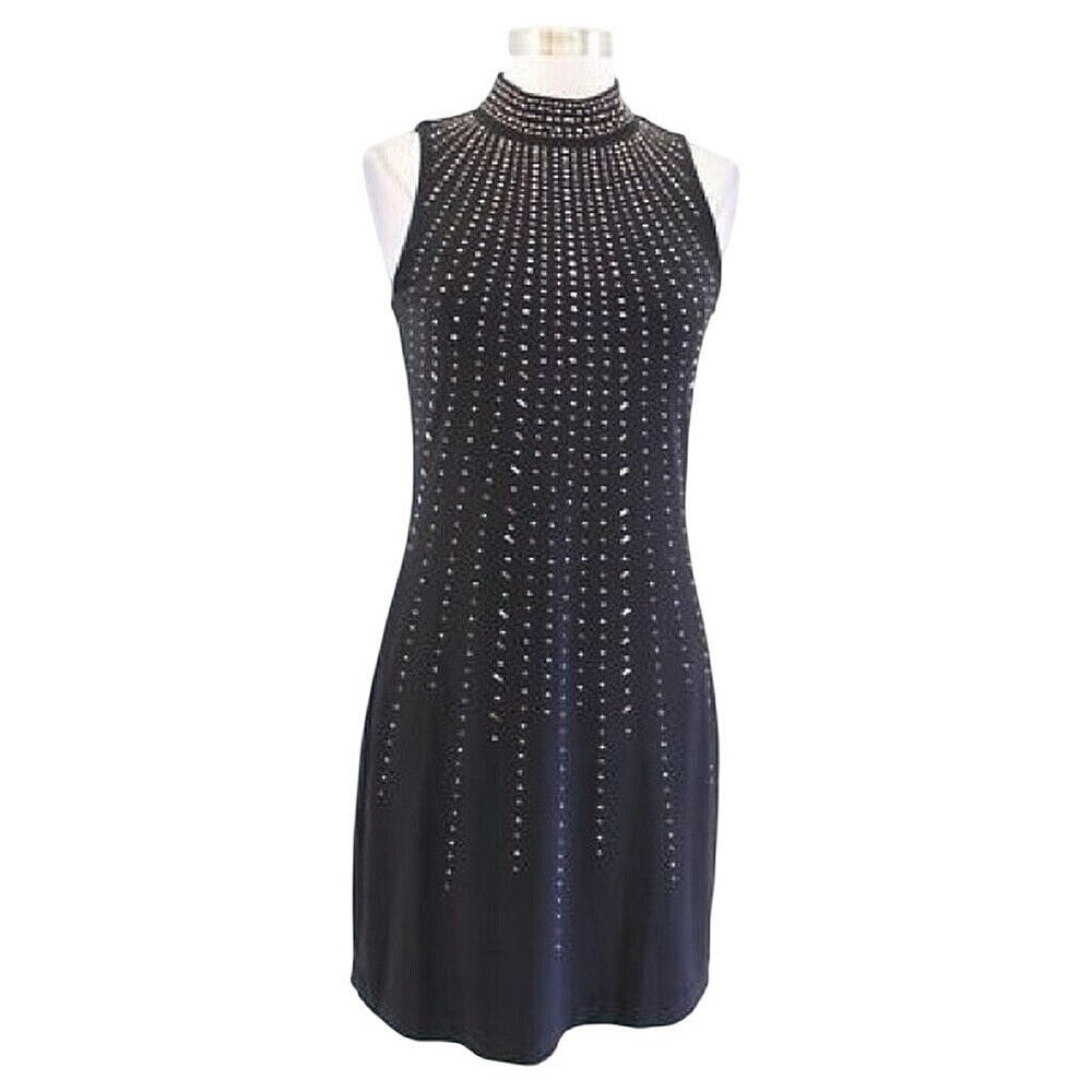 White House Black‎ Market Petite Black Studded Mock Neck Sleeveless Dress XSP